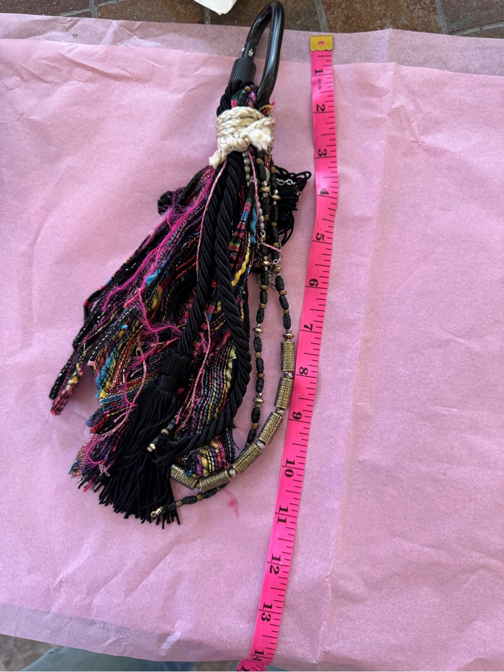 Boho Tassel Keychain / Bag Charm in Black & Pink